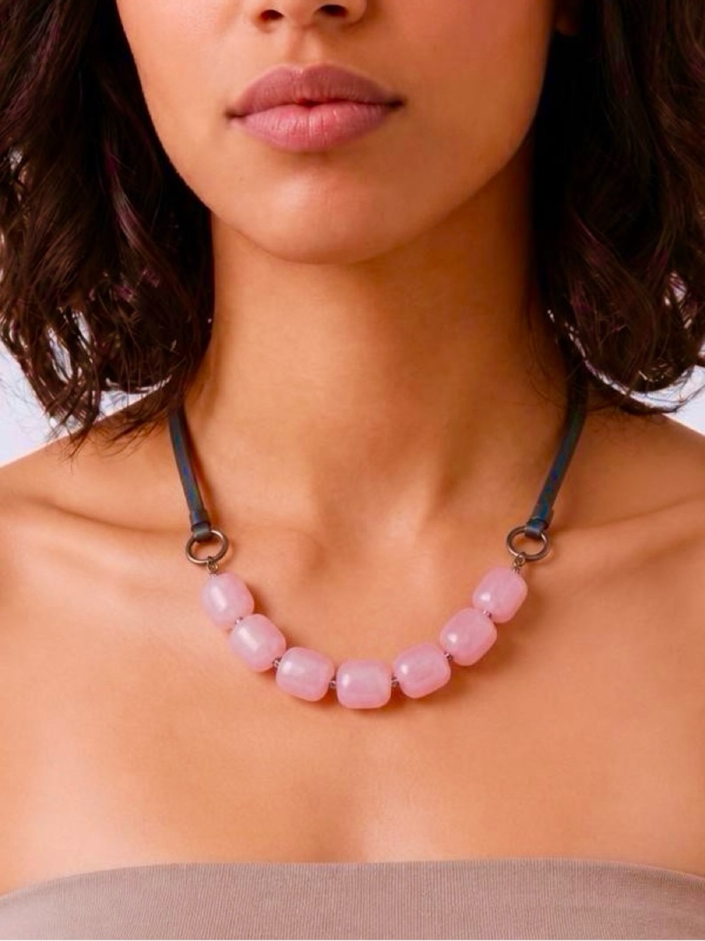 Peyote Bird Barrel Rose Quartz Chunky Necklace